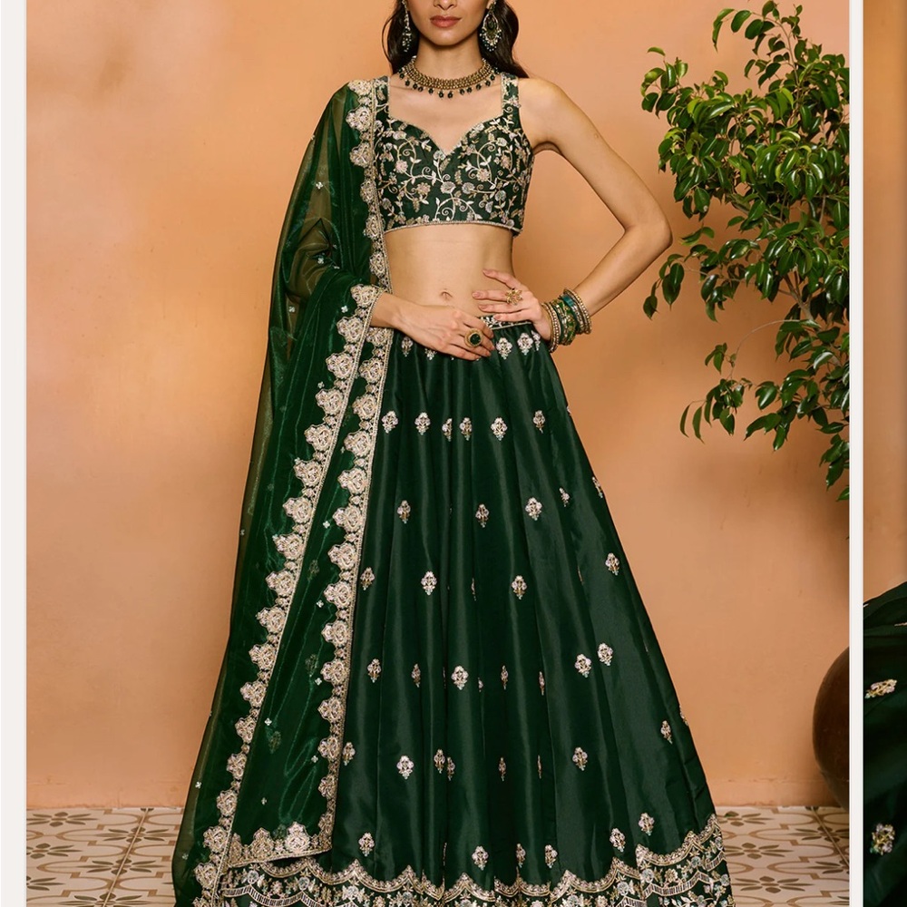 Dark Green Embroidered Lehenga